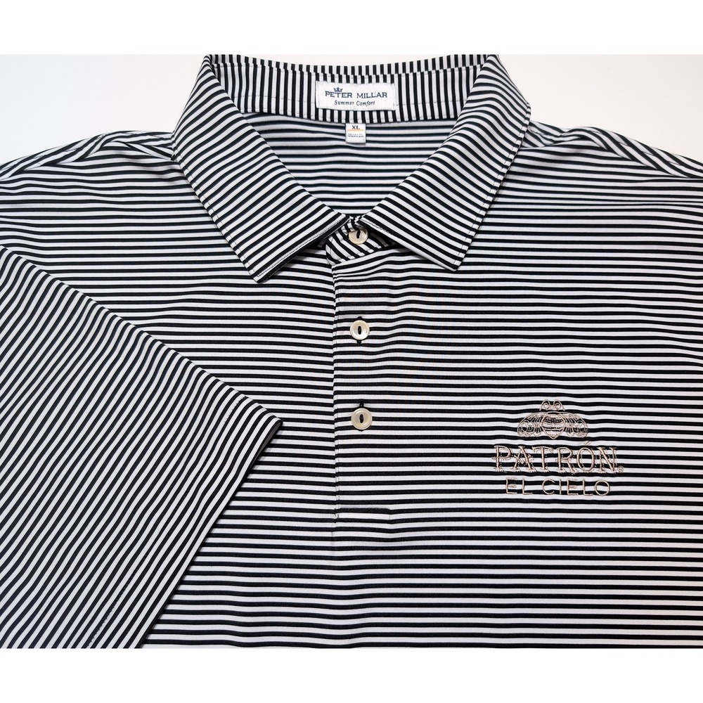 PETER MILLAR Polo Mens XL Patron El Cielo Tequila Black Striped Golf Shirt